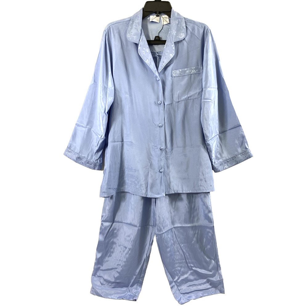 Secret Treasures Pajama Set Womens Medium Blue Satin 2 Pc Top‎ & Bottom Lounge